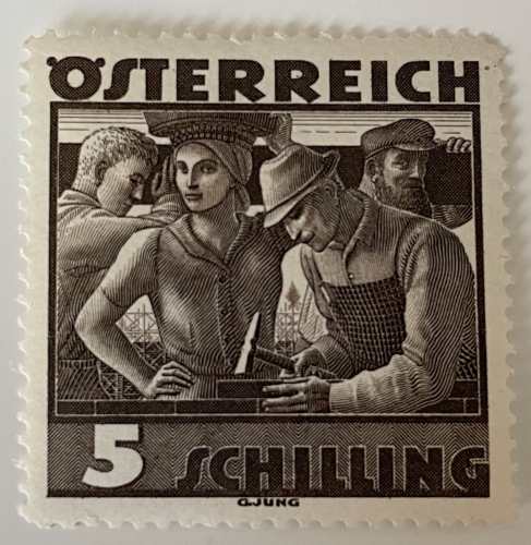 1934/36 - Österreichische Volkstrachten -  5 Schilling - ANK 587 I - Farbfleck im "G" - Postfrisch ** / DB / Kommissionsverkauf "DN"
